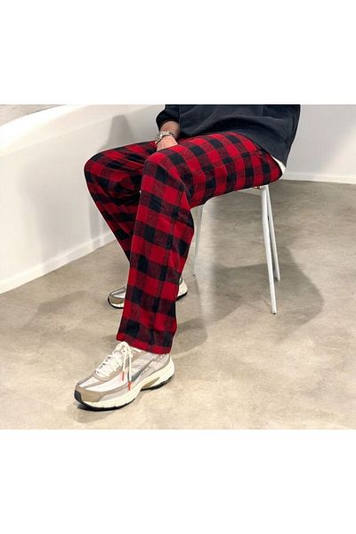 RE7EDİ Red Black Relax Checked Unisex Sweatpants - Re7Edi