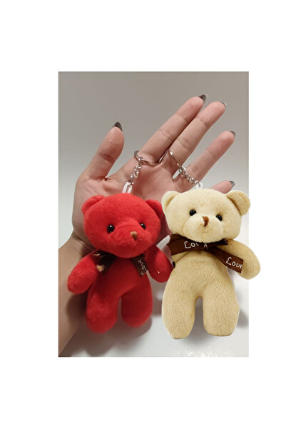 Srctech Κόκκινο-κρεμ βελούδινο αρκουδάκι με μπρελόκ και στολίδι για τσάντα δώ...