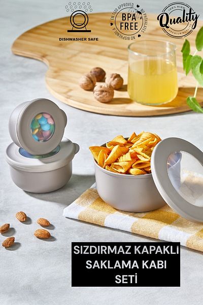 QLUX IDEAS Qlux Ideas Qlife Leak Proof Bowl Storage Container with Lid - Set of 3 (100 ml - 250 ml - 500 ml)