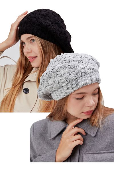 derikem 2-Piece Women's Winter Stylish Knitwear Painter Knitted Beret 2 Pieces