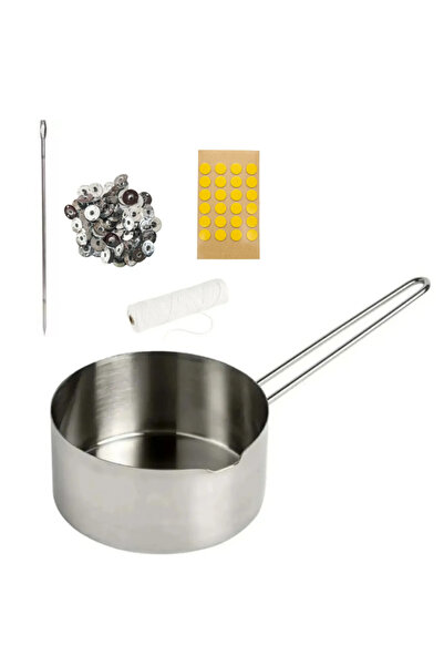 adin tasarım Mum Eritme Kabı 1000 ml Fitil Delme Aparatı+Sabitleme Etiketi 24lü+Mum Fitili 2 m ve Tutacağı 20li