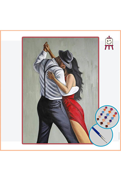 Tuval ''DANS EDEN ÇİFT'' TEMALI -SEVGİLİLER GÜNÜ-  25X35 SAYILARLA BOYAMA SET...