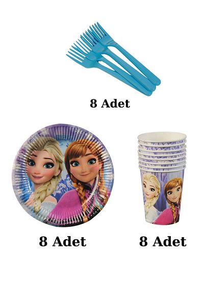 PartyLE Elsa 8-Person Plate and Cup Fork Set, Elsa Plate and Cup, Frozen