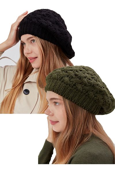 derikem 2-Piece Women's Winter Stylish Knitwear Painter Knitted Beret 2 Pieces