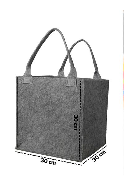 YUNUSOĞLU HOME Gray Felt Cube Organizer - Toy Box with Handle