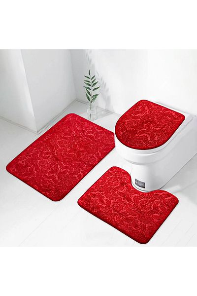 Bonny Home Set de toaletă roșu din 3 piese cu model ultrasoft Set covoraș pentru baie