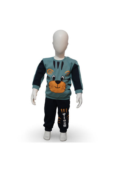Çağkon Tiger Printed Boys' Tracksuit Set with Elastic Waist