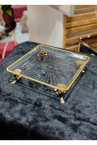 SEÇKİNEV Swan 4 Parça Gold Deatylı Ayaklı Tabak Sunum Set