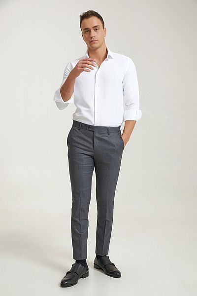 Twn Anthracite Dobby Fabric Trousers
