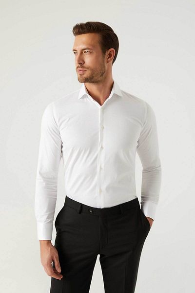 D'S Damat Ds Damat Slim Fit White Plain Shirt
