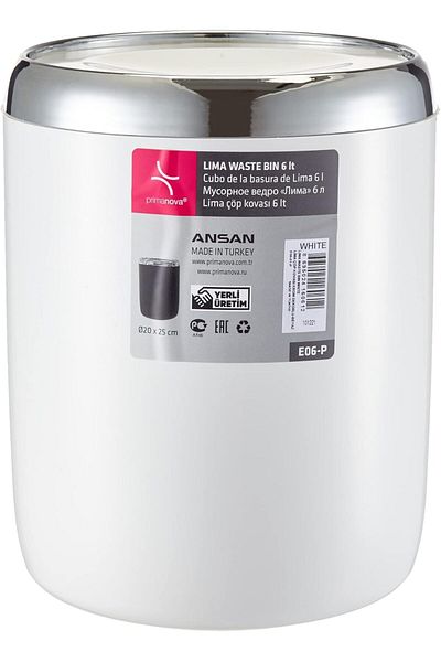 STOREMAX Mu-Artshop Five Chrome Decorated Trash Can, White Tnca 871301