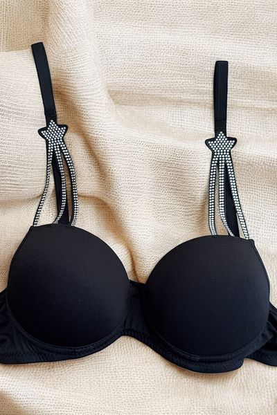 BLİSS WEAR FASHION Γυναικείο Σετ Εσώρουχα Σουτιέν με Μαύρη Πέτρα με Στήριγμα