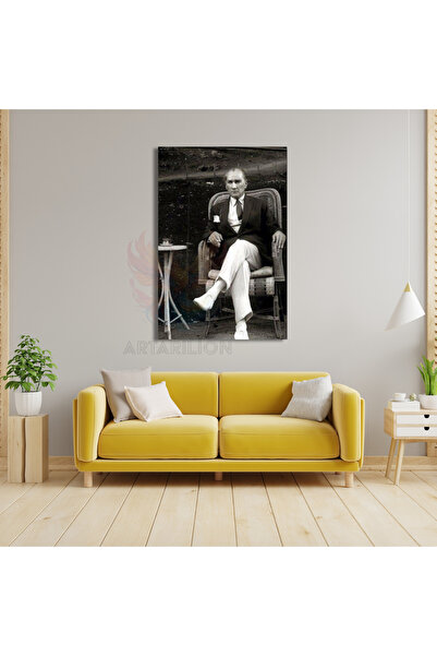 Artarilion Kanvas Tablo Siyah Beyaz Atatürk Portresi Duvar Tablosu Atatürk Te...