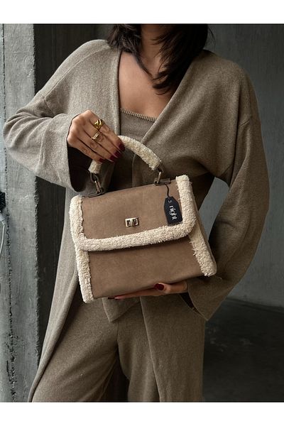 Night Geantă de mână și de umăr pentru femei Hannah Model Suede Mink