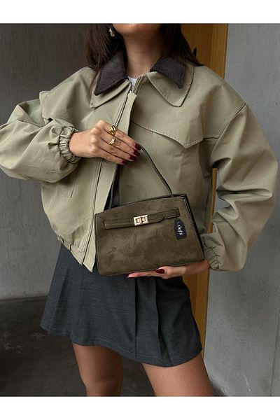 Night Zenda Model Suede Khaki Women's Hand and Shoulder Bag