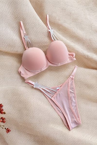 BLİSS WEAR FASHION Set de chiloți sutien cu susținere cu stras pentru femei