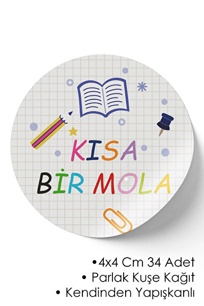 deer art 34 Adet 4x4cm Kısa Bir Mola Karne-Öğretmen Etiketi 4x4 cm-Yapışkanlı...
