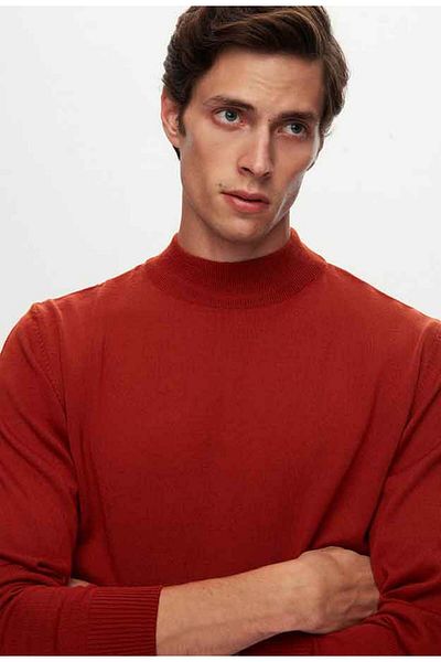 D'S Damat Regular Fit Brick Plain Knit Wool Blended Knitwear Sweater