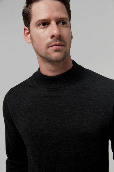 D'S Damat Πλεκτό πουλόβερ με κανονική εφαρμογή Anthracite Plain Knit Wool Blended Knitwear