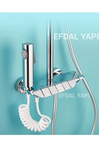 EFDAL YAPI MİMARLIK Piano Shower Set Chrome with 5 Functions, 2 Years Warranty
