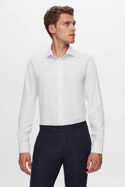 D'S Damat Slim Fit Λευκό απλό βαμβακερό πουκάμισο