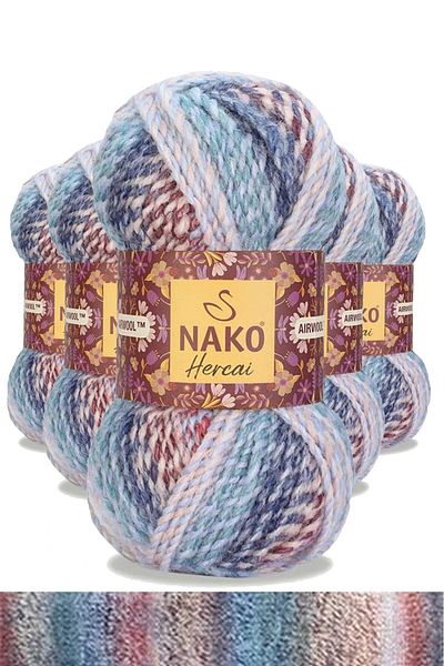 NAKO 5 Pieces Hercai Marbled Cardigan Sweater Scarf Beanie Hand Knitting Yarn Wool 28132