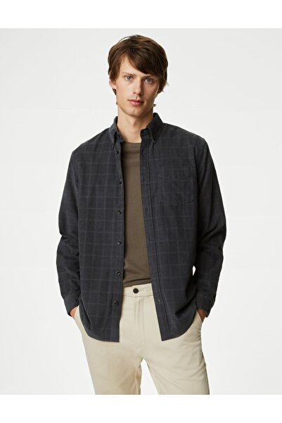 Marks & Spencer Saf Pamuklu Kadife Regular Fit Gömlek