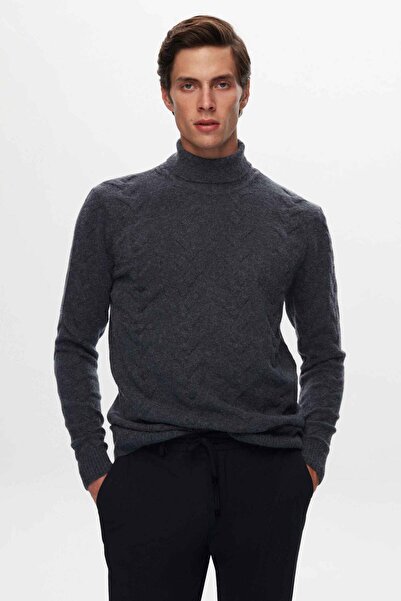 D'S Damat Ds Damat Regular Fit Indigo Jacquard Patterned Knitwear Sweater