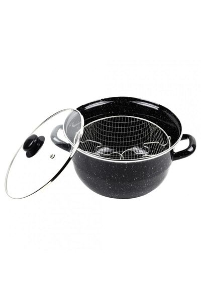 Toptan Bulurum Enamel frying pan black marbled 24 cm royaleks-69115