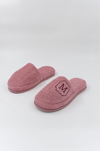 Ender Home M Harf Nakışlı Banyo Ve Ev Havlu Terliği – %100 Pamuk Kaymaz Kalın Taban