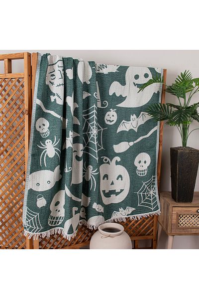 Befera Design Single 4 Layer Muslin Pique - 100% Cotton Jacquard Bedspread and Tv Blanket 140X200 Halloween