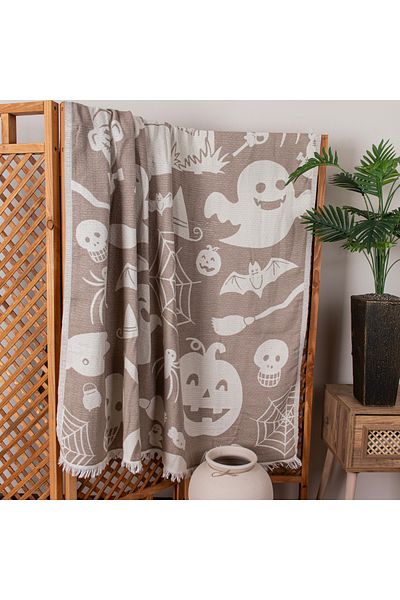 Befera Design Single 4 Layer Muslin Pique - 100% Cotton Jacquard Bedspread and Tv Blanket 140X200 Halloween