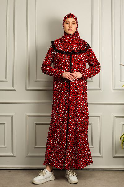Kutay Collection Self Turban Patterned Women's Prayer Dress