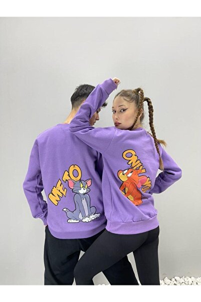 Tarzsokak Set de 2 piese unisex Purple Mee To Printed, cu guler tip crewneck,...