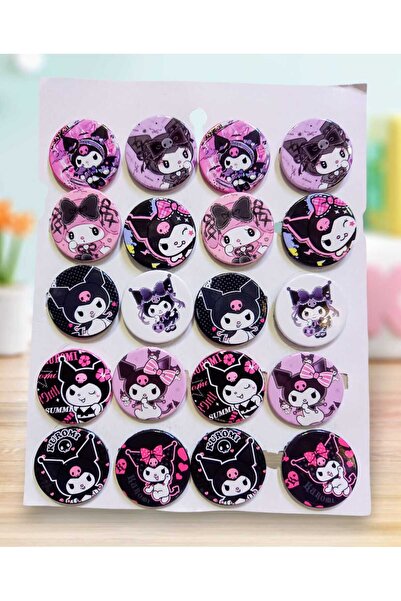 izmir yazici servis Kuromi 6 Li Çanta Süsü Rozet-iğneli Buton Rozet Seti 6 Ad...