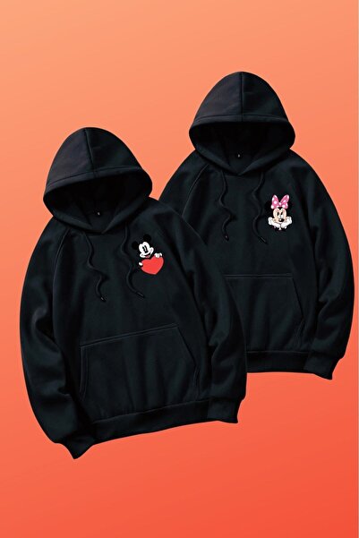 Tarzsokak Siyah Mıckey Sevgili Çift Kombini Kapüşonlu Sweatshirt 2'li Set TYC...
