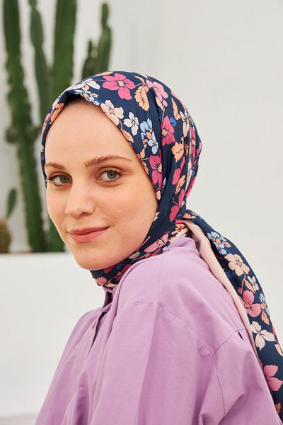 İpekhan Βαμβακερό σάλι με σχέδιο Amelia Navy Blue 3025-12