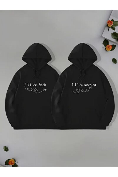 Tarzsokak سويت شيرت أسود بقلنسوة للزوجين ملابس للزوجين