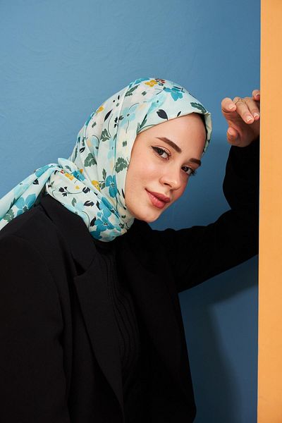 İpekhan Şal din bumbac cu model Amelia Sky Blue 3025-10