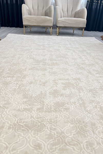 Armada Halı Örtüsü Lasti̇ksi̇z Krem Petek Desen