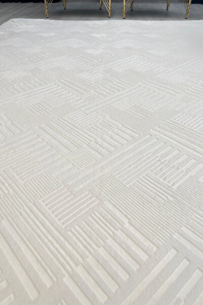 Armada Halı Örtüsü LASTİKSİZ Krem Geometrik Desen.