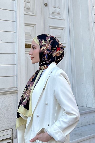 İpekhan Nature Freesia Soft Shawl Cream Μαύρη 3038-07