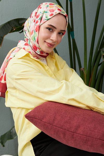 İpekhan Red Silk Han Botanical Series Cotton Viscose Shawl - 3023-03