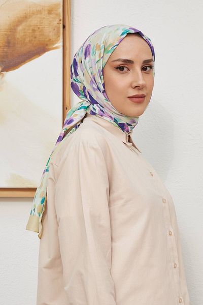 İpekhan Botanical Series Purple Cotton Viscose Shawl - İpekhan 3023-07