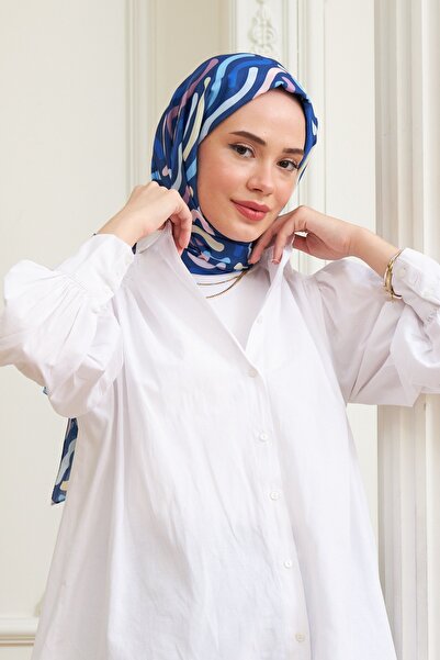 İpekhan شال فيسكوز قطني حلزوني باللون الأزرق الداكن