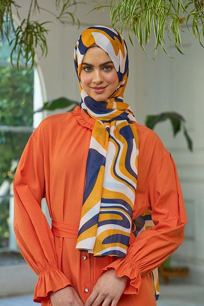 İpekhan Summer Sparkle Collection Soft Shawl Orange Navy 3044-15