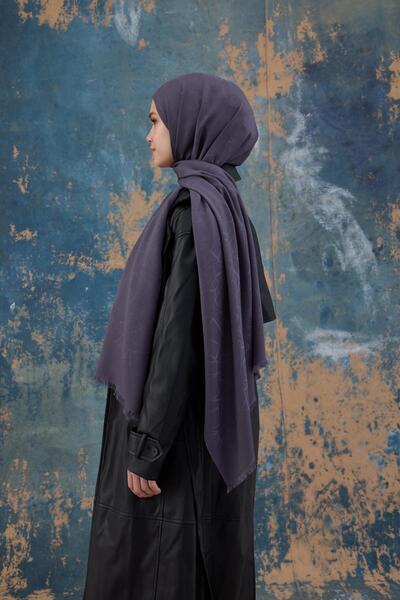 İpekhan Square Pattern Cotton Jacquard Shawl Smoked 8012-05