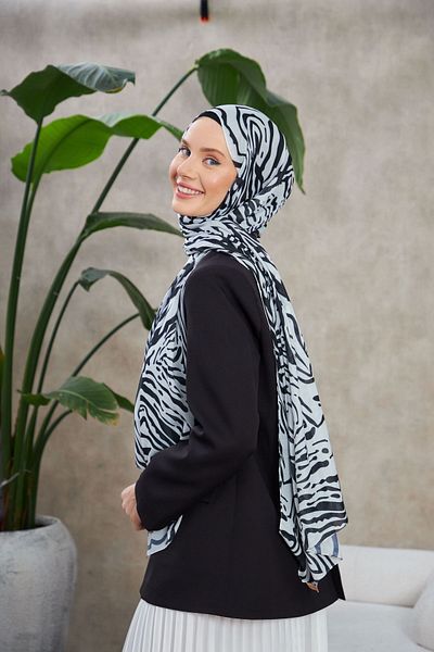 İpekhan Şal moale Ethnic Galaxy Alb Negru 3042-14