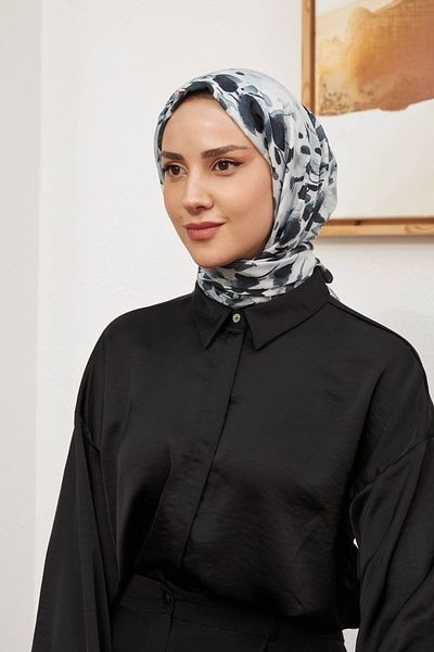 İpekhan Botanical Series Ασπρόμαυρο βαμβακερό σάλι βισκόζης - 3023-13