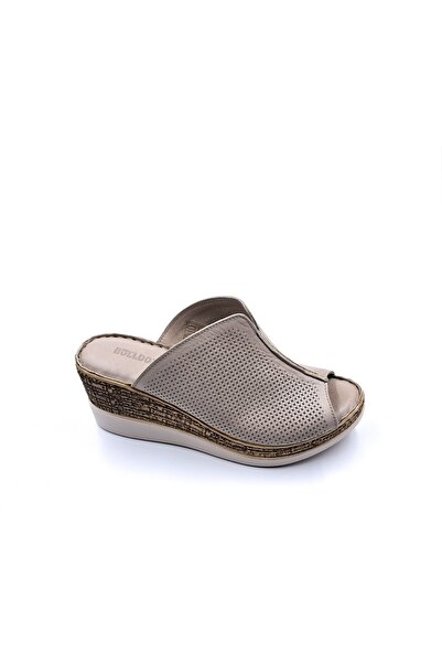 Bulldozer Γυναικείες παντόφλες βιζόν εξωτερικού χώρου από γνήσιο δέρμα Comfort Wedge Sole